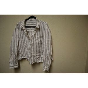 Rachel Zoe 100% Linen Button Up Maroon Striped